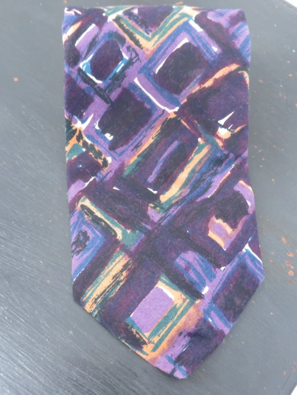 Structure Vintage Necktie Mens Purple Geometric Abstract Cotton Made In Italy OS